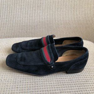 Gucci Men's Black Monogram Leather Suede Loafer Shoes